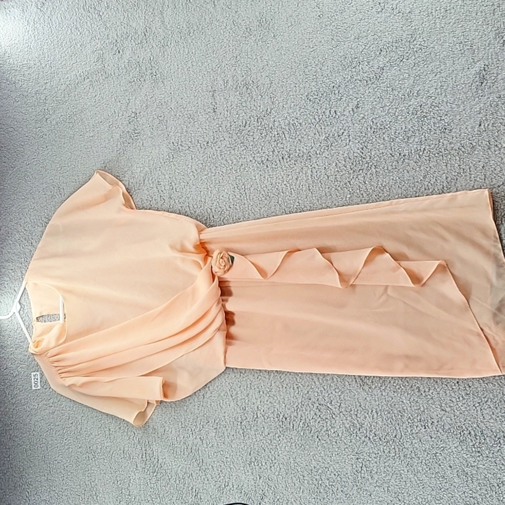 Vintage Light Pink/Salmon Short Sleeve V-Neck Stretch Midi Wrap Dress